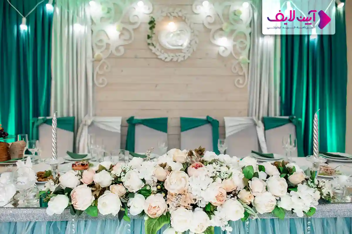 دکوراسیون فیروزه ای در تالار عروسی و دیزاین سالن پذیرایی