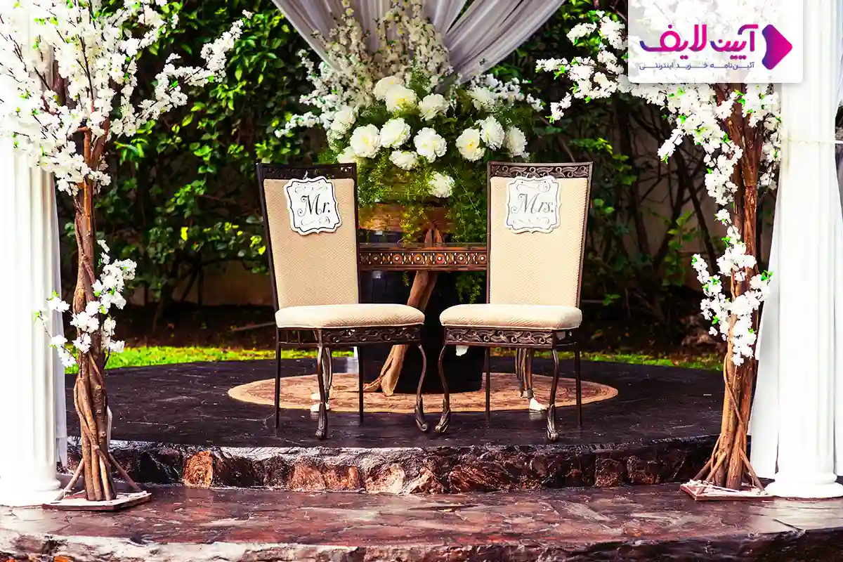 سن عروس و داماد در باغ تالار